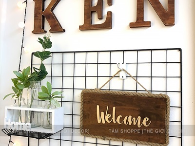 Bảng welcome treo cửa nâu đen rustic viền dây thừng [Có cắt chữ theo yêu cầu] BTC-WEL-01