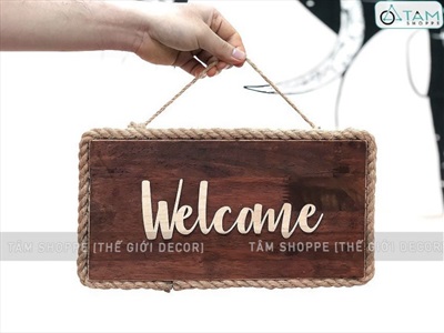 Bảng welcome treo cửa nâu đen rustic viền dây thừng [Có cắt chữ theo yêu cầu] BTC-WEL-01