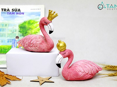 Bộ 2 tượng chim hồng hạc King Queen đang nằm TCV-HHAC-01