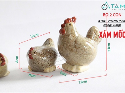 Bộ 2 tượng gà gốm trống mái TCV-GA-01