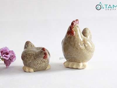 Bộ 2 tượng gà gốm trống mái TCV-GA-01