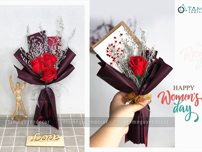 Bó hoa hồng sáp sao trắng kiểu hoa cưới 1-3 bông [ Tặng 8-3 - sinh nhật - valentine ]