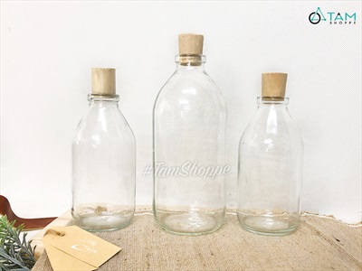 Chai thủy tinh nút bần thân tròn dáng bom 300-500ml CHAI-01