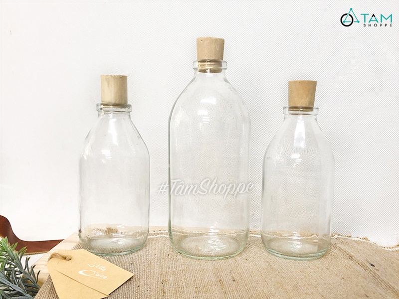 Chai thủy tinh nút bần thân tròn dáng bom 300-500ml CHAI-01