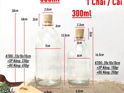 Chai thủy tinh nút bần thân tròn dáng bom 300-500ml CHAI-01