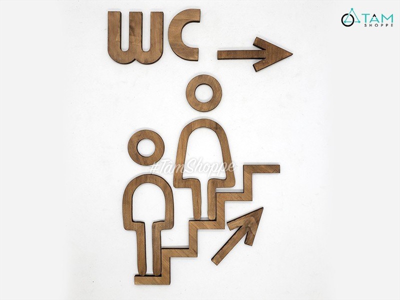 Chữ WC gỗ icon chỉ dẫn nhà vệ sinh Rustic đơn giản CHU-GO-01