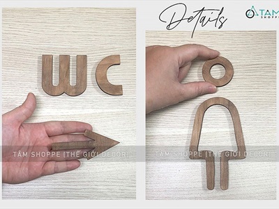 Chữ WC gỗ icon chỉ dẫn nhà vệ sinh Rustic đơn giản CHU-GO-01