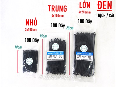 Dây rút nhựa trắng đen nhiều cỡ (bịch 100 đủ) DCHM-DR-01