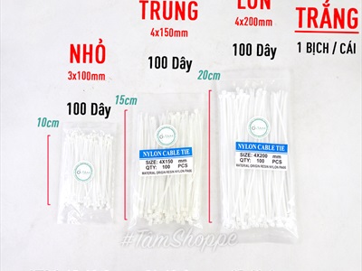 Dây rút nhựa trắng đen nhiều cỡ (bịch 100 đủ) DCHM-DR-01