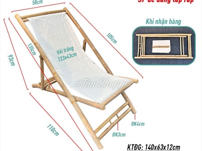 Ghế xếp bãi biển vải canvas khung tre ngoài trời cỡ lớn GHE-01