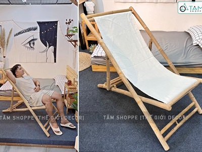 Ghế xếp bãi biển vải canvas khung tre ngoài trời cỡ lớn GHE-01