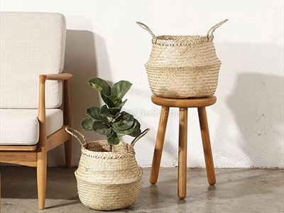 Giỏ cói trồng cây đựng đồ hình chum 2 quai xách GIO-COI-01