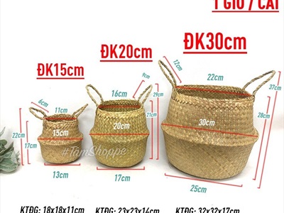 Giỏ cói trồng cây đựng đồ hình chum 2 quai xách GIO-COI-01