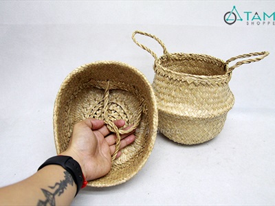 Giỏ cói trồng cây đựng đồ hình chum 2 quai xách GIO-COI-01