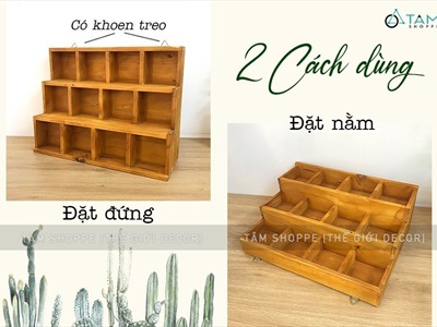 Kệ gỗ trang trí 3 tầng 12 ngăn 2 cách dùng KE-ĐB-01