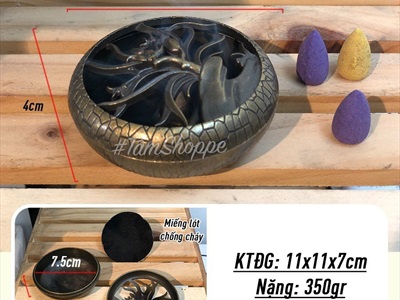 Lò đốt trầm hương bát tròn nắp họa tiết 3D hợp kim LXTH-DOT-01
