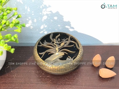 Lò đốt trầm hương bát tròn nắp họa tiết 3D hợp kim LXTH-DOT-01