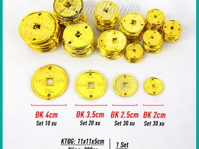 Mô hình đồng tiền vàng nhựa trang trí Tết nhiều cỡ DONGTIEN-01