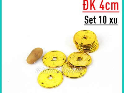 Mô hình đồng tiền vàng nhựa trang trí Tết nhiều cỡ DONGTIEN-01