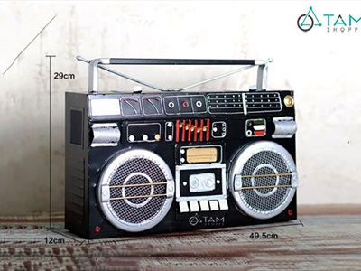 Mô hình máy catssette radio chữ nhật đen cổ điển đen tỷ lệ 1:1 MHVT-MCSR-04