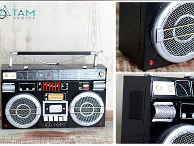 Mô hình máy catssette radio chữ nhật đen cổ điển đen tỷ lệ 1:1 MHVT-MCSR-04