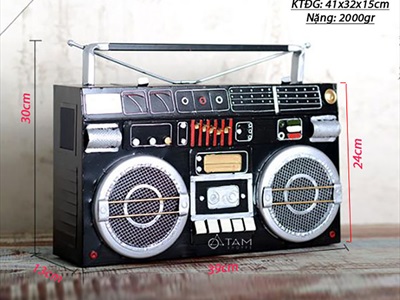 Mô hình máy catssette radio chữ nhật đen cổ điển đen tỷ lệ 1:1 MHVT-MCSR-04