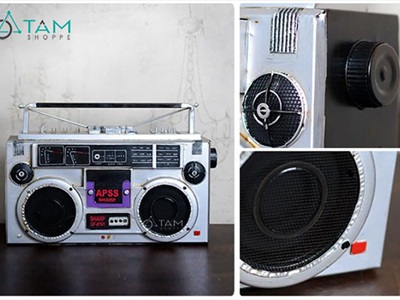 Mô hình máy catssette radio Sharp chữ nhật màu bạc cổ điển tỷ lệ 1:1 MHVT-MCSR-05