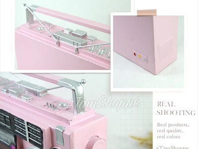 Mô hình máy catssette radio Sharp màu hồng cổ điển hình chữ nhật tỷ lệ 1:1 MHVT-MCSR-06