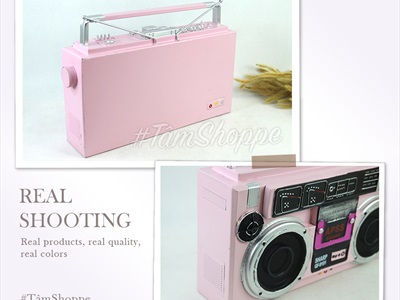 Mô hình máy catssette radio Sharp màu hồng cổ điển hình chữ nhật tỷ lệ 1:1 MHVT-MCSR-06