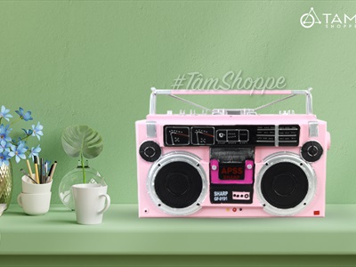 Mô hình máy catssette radio Sharp màu hồng cổ điển hình chữ nhật tỷ lệ 1:1 MHVT-MCSR-06