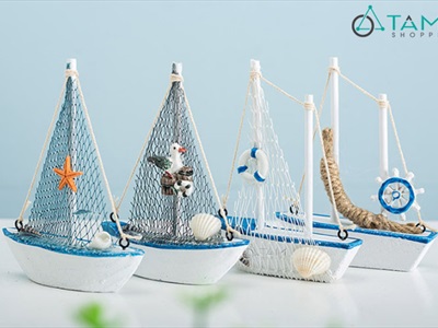 Mô hình thuyền buồm lưới trang trí để bàn THUYEN-01