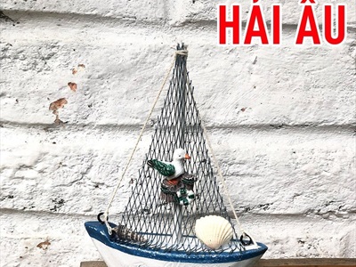 Mô hình thuyền buồm lưới trang trí để bàn THUYEN-01