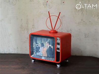 Mô hình ti vi cổ điển màu đỏ ăng ten tròn cao 36cm (Chưa tính cần) MHVT-TV-02