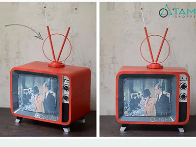 Mô hình ti vi cổ điển màu đỏ ăng ten tròn cao 36cm (Chưa tính cần) MHVT-TV-02