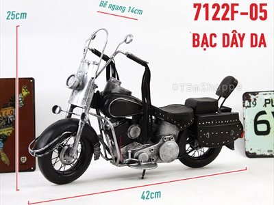 Mô hình xe motor Vintage bạc dây da MHX-7122F-05