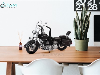 Mô hình xe motor Vintage bạc dây da MHX-7122F-05