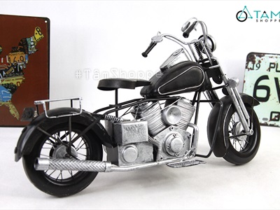 Mô hình xe motor Vintage bạc yên sắt MHX-7122F-03