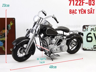 Mô hình xe motor Vintage bạc yên sắt MHX-7122F-03