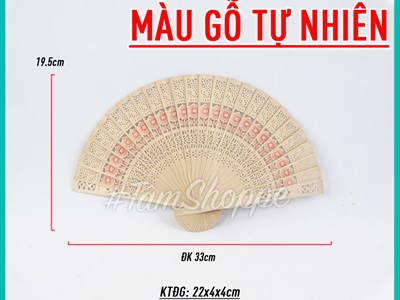 Quạt gỗ xếp cổ trang họa tiết đẹp R33cm DDTI-QUAT-01