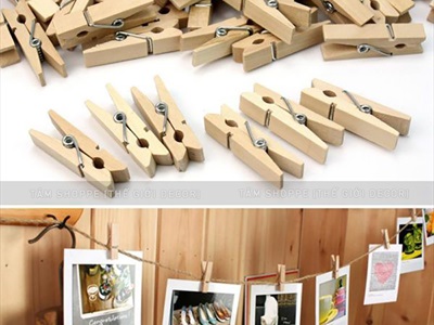 Set 5-10 kẹp gỗ treo ảnh kèm dây thừng màu tự nhiên KATT-KG-01