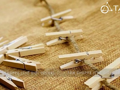 Set 5-10 kẹp gỗ treo ảnh kèm dây thừng màu tự nhiên KATT-KG-01
