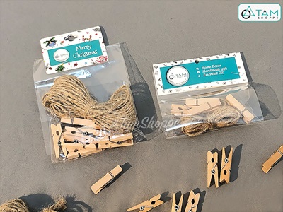 Set 5-10 kẹp gỗ treo ảnh kèm dây thừng màu tự nhiên KATT-KG-01