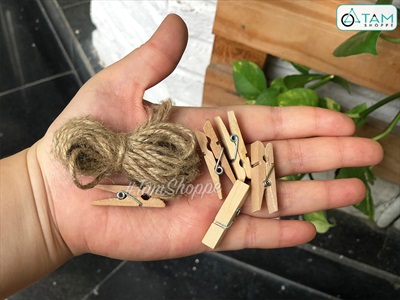 Set 5-10 kẹp gỗ treo ảnh kèm dây thừng màu tự nhiên KATT-KG-01