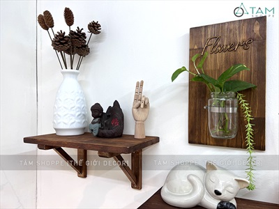 Tấm gỗ lọ thủy tinh treo tường thủy canh nâu đen Rustic (tặng đinh tường) KHTT-01