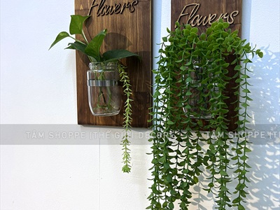 Tấm gỗ lọ thủy tinh treo tường thủy canh nâu đen Rustic (tặng đinh tường) KHTT-01