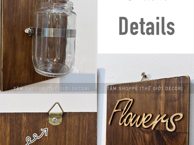 Tấm gỗ lọ thủy tinh treo tường thủy canh nâu đen Rustic (tặng đinh tường) KHTT-01