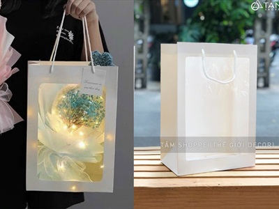 Túi giấy đựng quà cửa sổ trong suốt màu trắng TUIGIAY-01