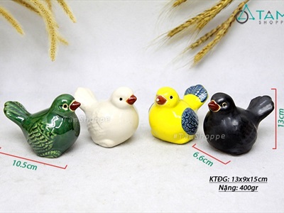 Tượng chim sẻ gốm đuôi xòe mỏ đỏ nhiều màu TCV-CHIM-01
