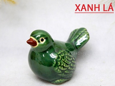 Tượng chim sẻ gốm đuôi xòe mỏ đỏ nhiều màu TCV-CHIM-01