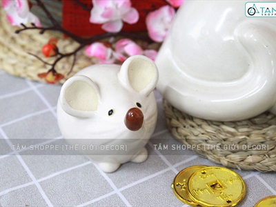 Tượng chuột gốm trắng tai to TCV-CHUOT-03